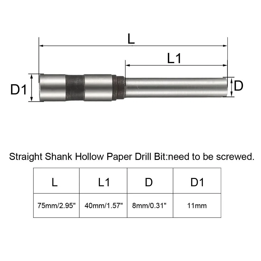 Punta da trapano for carta cava con gambo dritto da 11 mm, diametro di perforazione 2,5/3/3,5/4/4,5/5/5,5/6/7/8 mm for macchina perforatrice con gambo dritto(5mm)