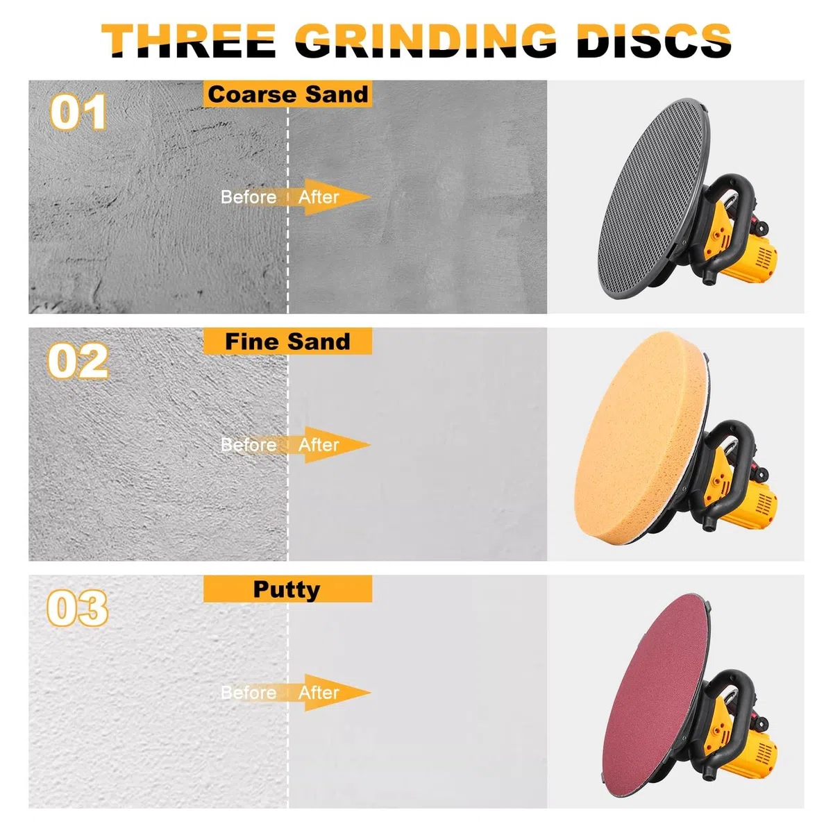Betoniera Piccola, Frattazzo Elettrico - Motore Rame Affidabile, 6 Velocità 80-600 Giri/min, Raffreddamento Efficiente, Con Prolunga, Miscelatore, Disco Autoadesivo, LED Per Cantiere(Yellow)