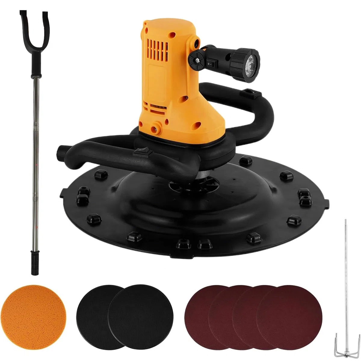 Betoniera Piccola, Frattazzo Elettrico - Motore Rame Affidabile, 6 Velocità 80-600 Giri/min, Raffreddamento Efficiente, Con Prolunga, Miscelatore, Disco Autoadesivo, LED Per Cantiere(Yellow)