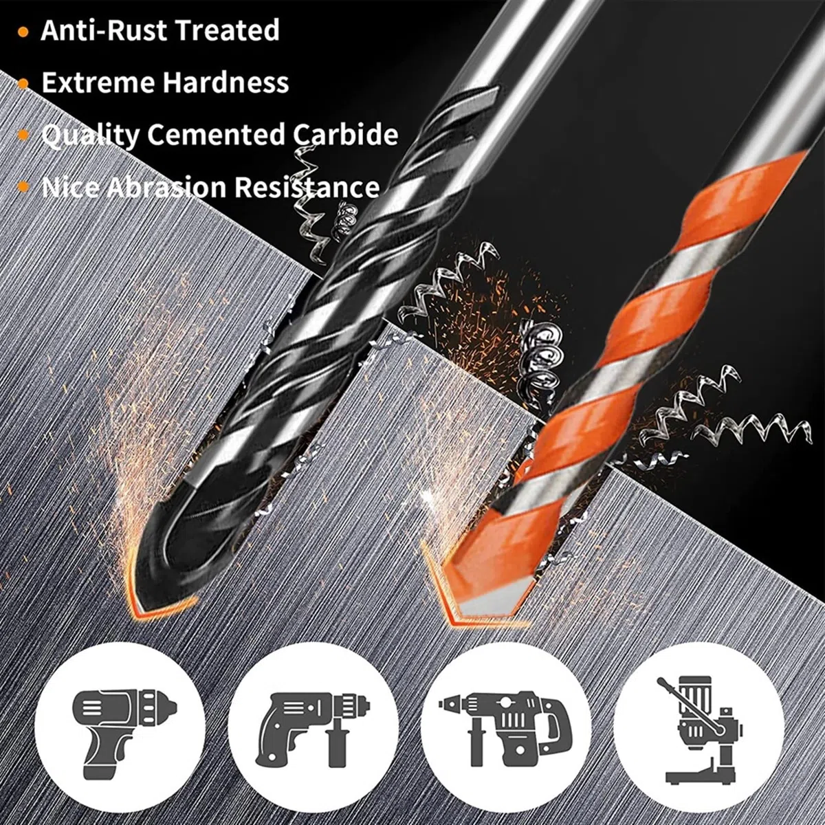 XiBany 3-12mm Multifunzionale Vetro Metallo Piastrelle Punta Trapano Triangolo Diamante Trapano Set Ceramica Cemento Mattoni Legno Punzonatura Foro Sega Trapano (Color : A, Size : 12mm Set Black)