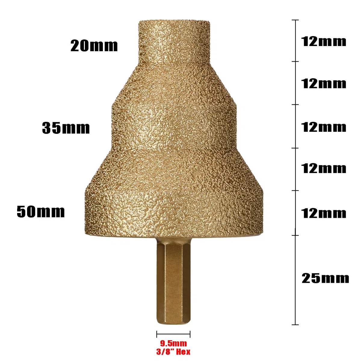 Punta diamantata a gradini smussati, 20 – 35 – 50 mm, impugnatura esagonale per smerigliatrice angolare, sega a tazza per ingrandire la potatura, fori per marmo, cemento, pietra artificiale