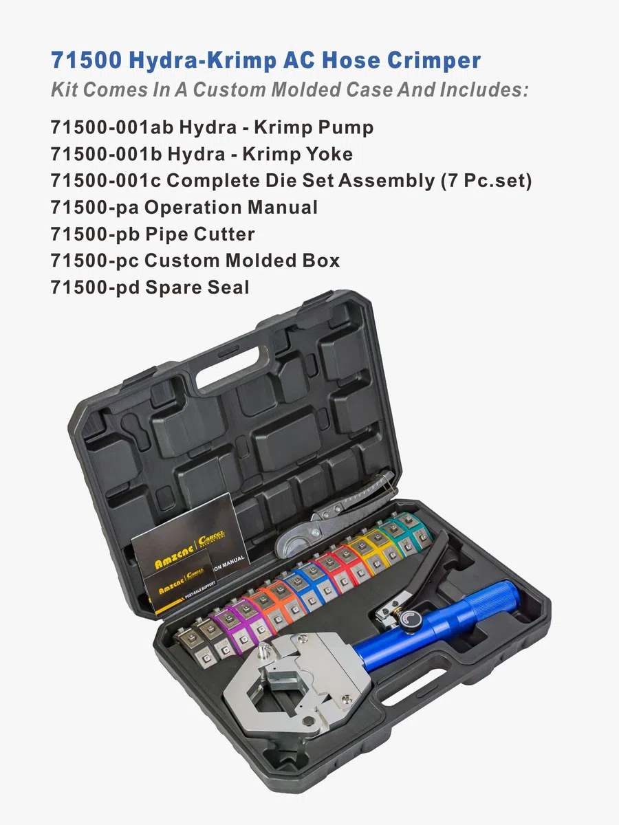 AMZCNC, 71500, Kit di crimpatura idraulica per tubi A/C, set di crimpatura portatile con matrici a scatto per riparazione di tubi dell'aria condizionata