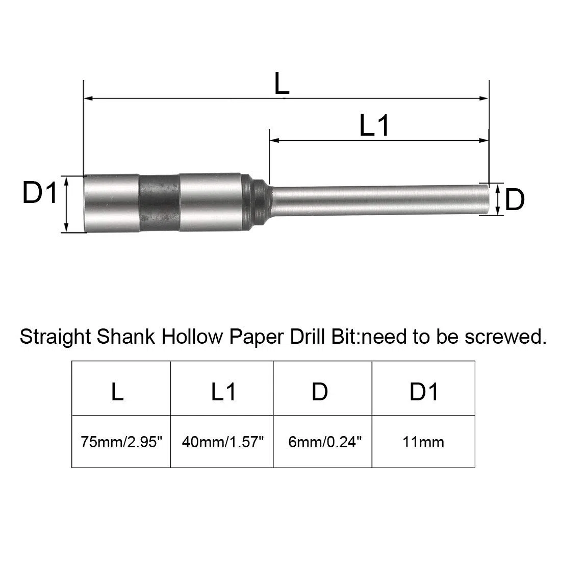 Punta da trapano for carta cava con gambo dritto da 11 mm, diametro di perforazione 2,5/3/3,5/4/4,5/5/5,5/6/7/8 mm for macchina perforatrice con gambo dritto(5mm)
