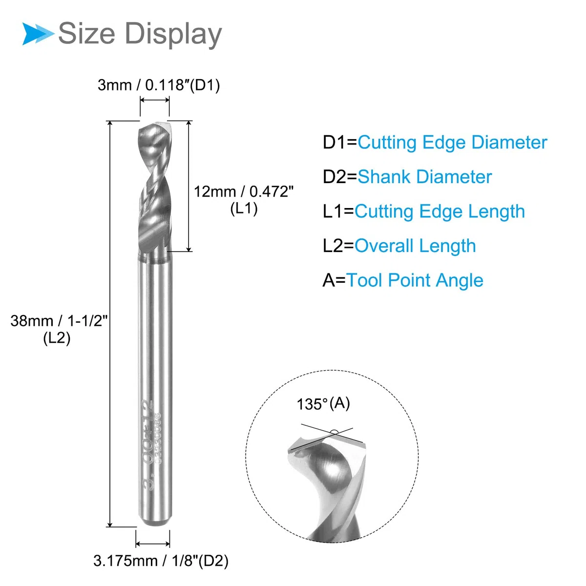 PCB Trapano Punte, 3mm Diametro 1/8" Gambo, Solido Tungsteno Carburo Precisione Perforazione - (per Stampa Circuito Scheda CNC Incisione), 8 pezzi