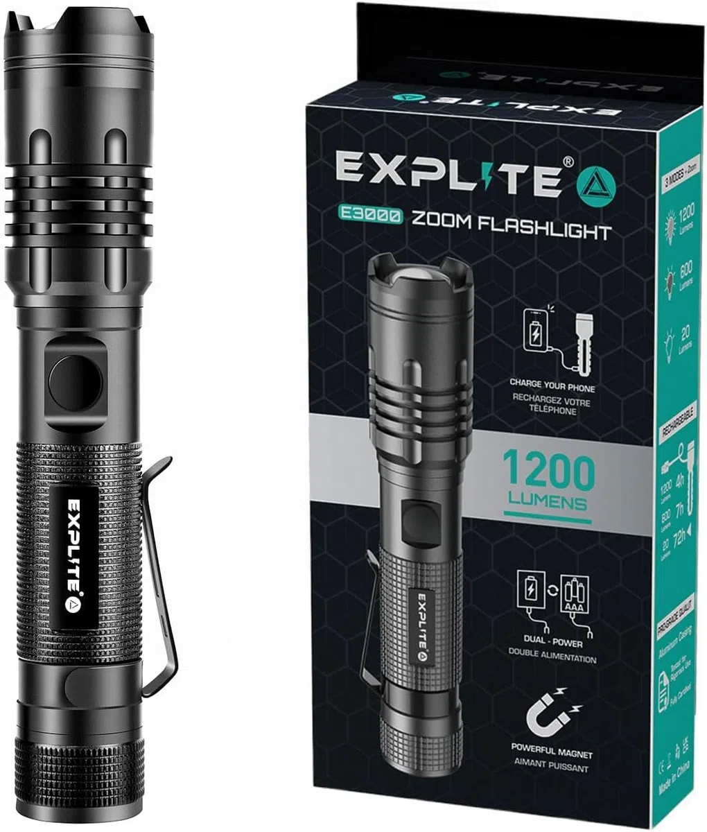 Torcia ricaricabile con zoom con diffusore e tappo magnetico a clip, cavo USB-C 3 in 1, impermeabile IP66, ad alto lumen, super luminosa, portatile, portatile, per campeggio, emergenze