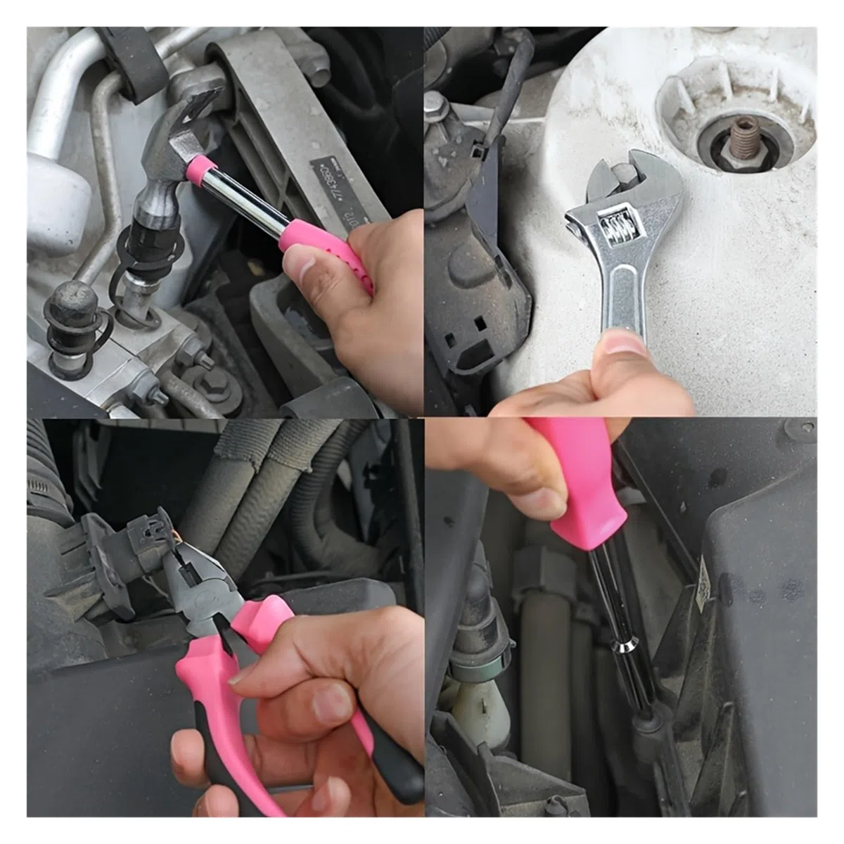 Kit di utensili manuali multifunzionali rosa for il fai da te domestico e la manutenzione automatica emergenza
