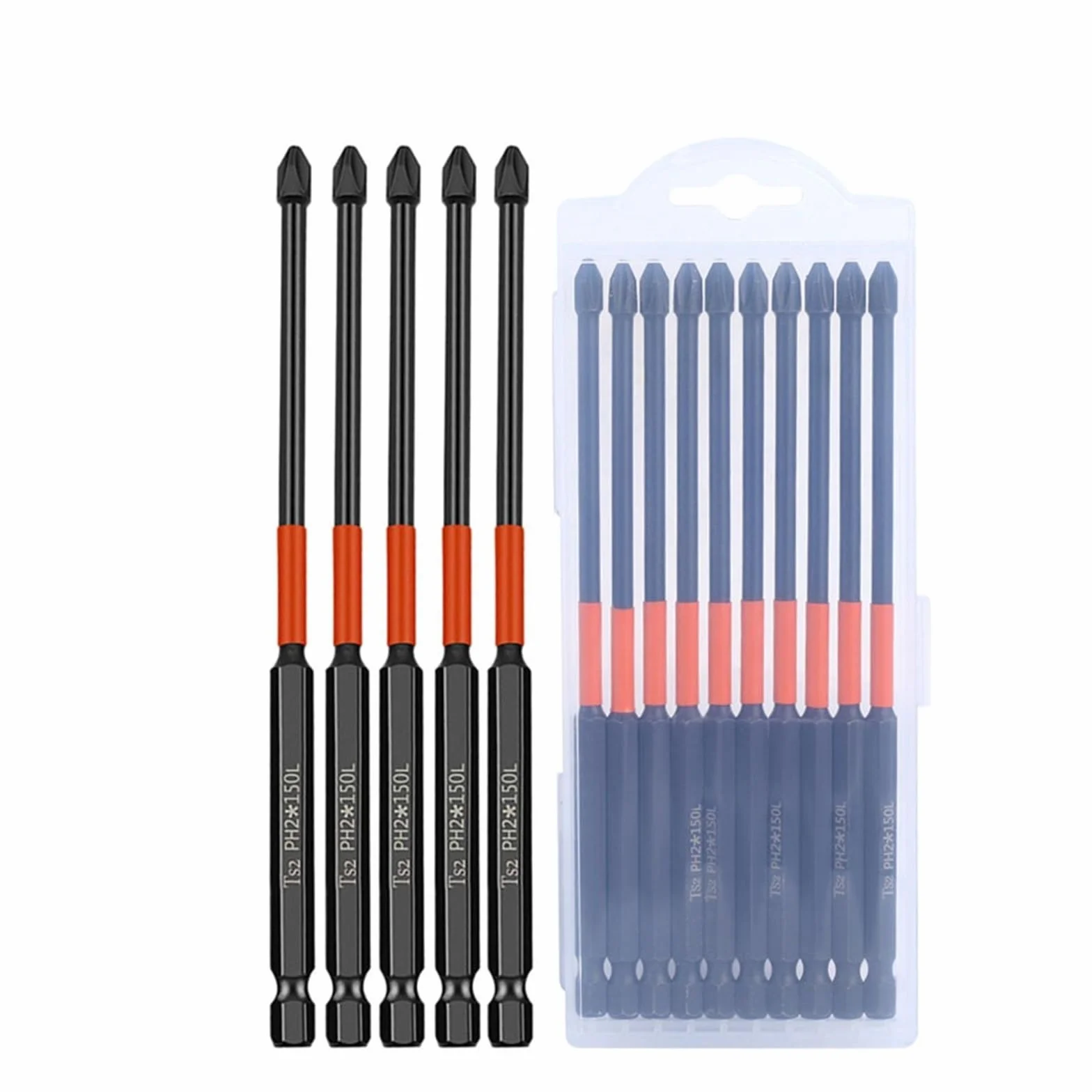Set di cacciaviti a croce PH2 con custodia, punte for trapano a percussione con testa a lotto, acciaio legato 25/50/65/70/90 mm, 10/20 pezzi(10pcs 150mm)