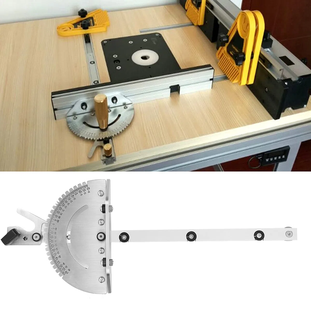 Goniometro per Sega da Tavolo, Maniglia di Spinta in Alluminio con 27 battute angolari, utensile per Lavorazione del Legno per Sega da Tavolo, Sega a Nastro, Tavolo da fresatrice