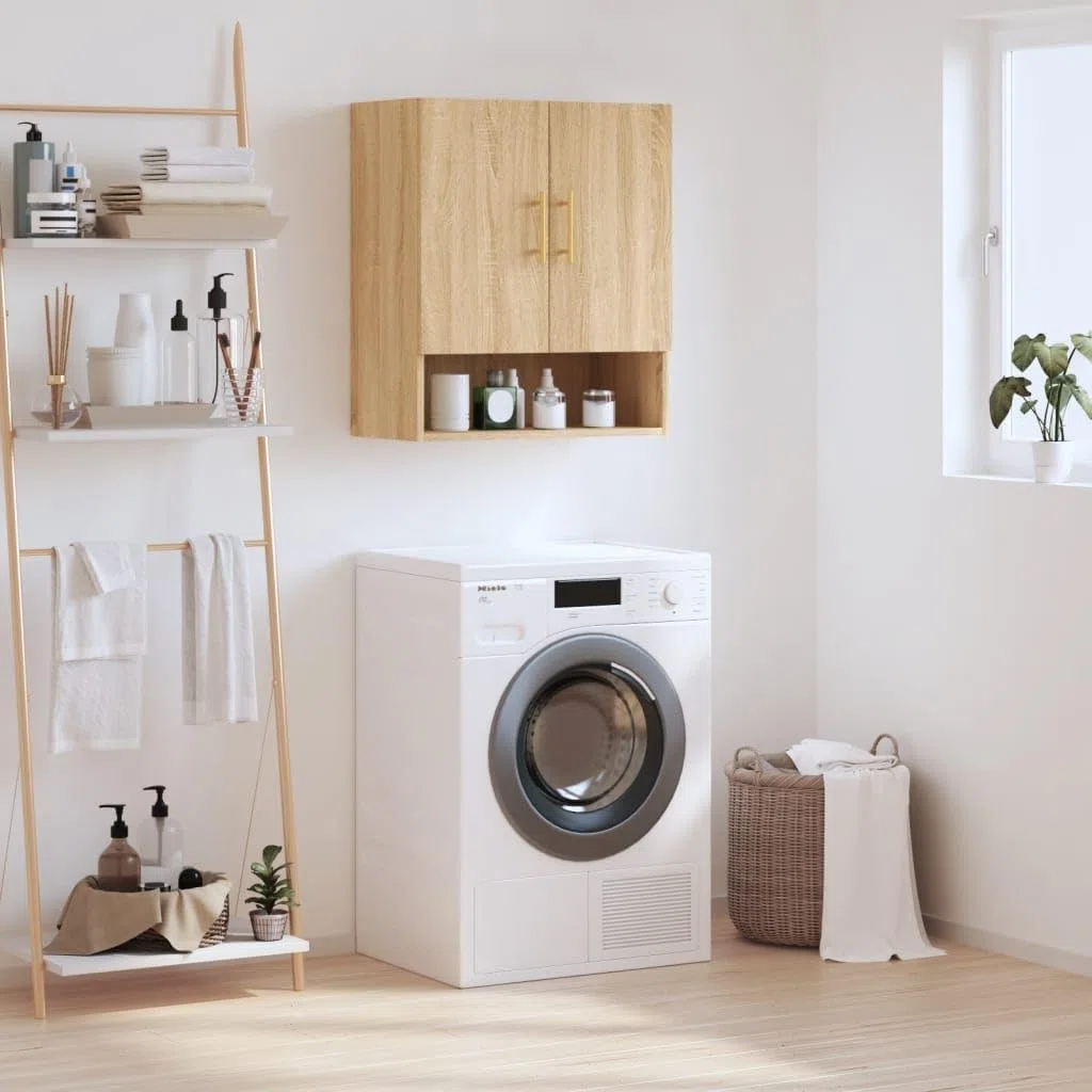 Armadio da parete in rovere Sonoma, 60 x 31 x 70 cm, con porta e cassetto, per ufficio, corridoio, cantina, garage, ordine e conservazione