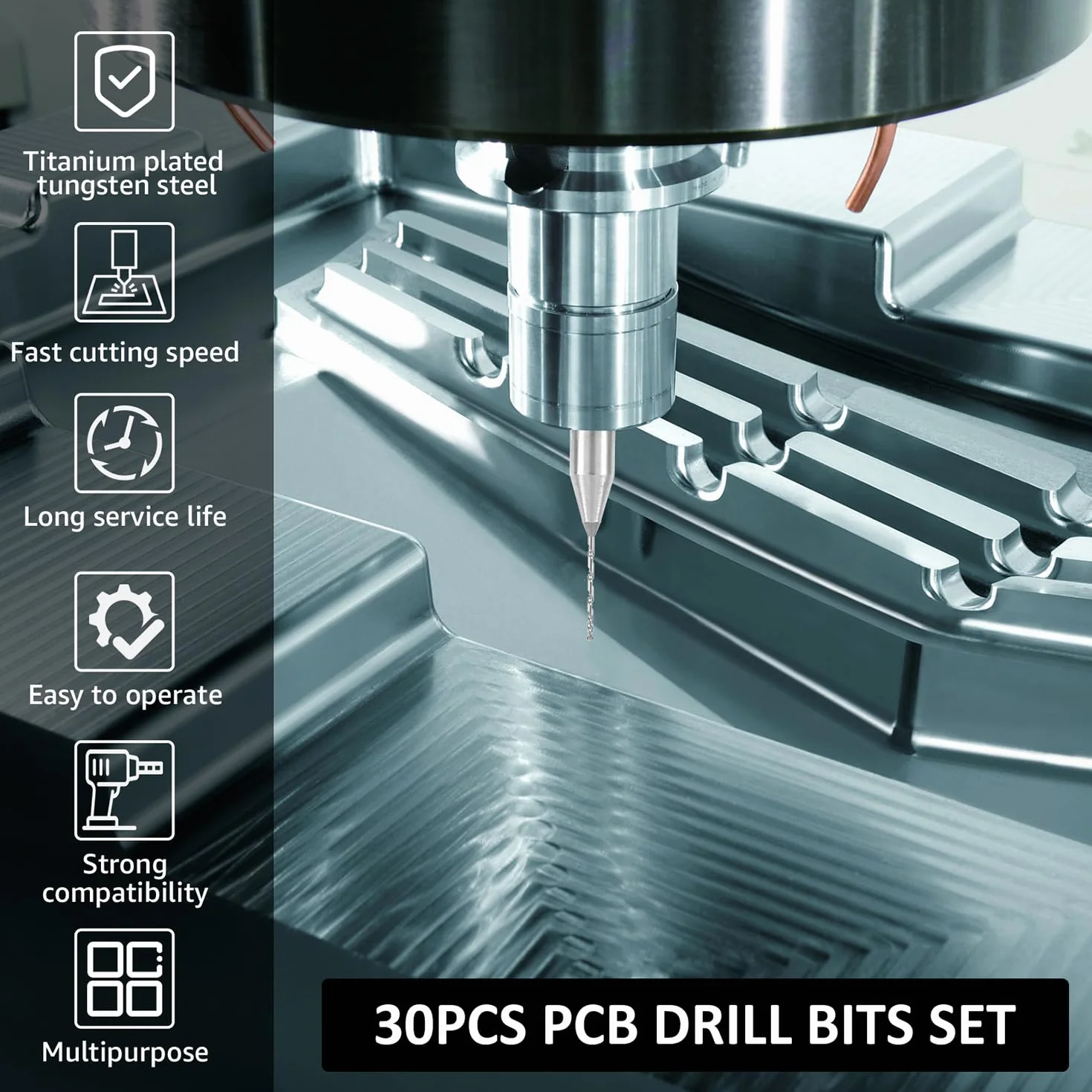 Set di 40 micro punte PCB 0,1 mm-1,0 mm, codolo a spirale WCB, per stampa circuiti stampati CNC su pietra