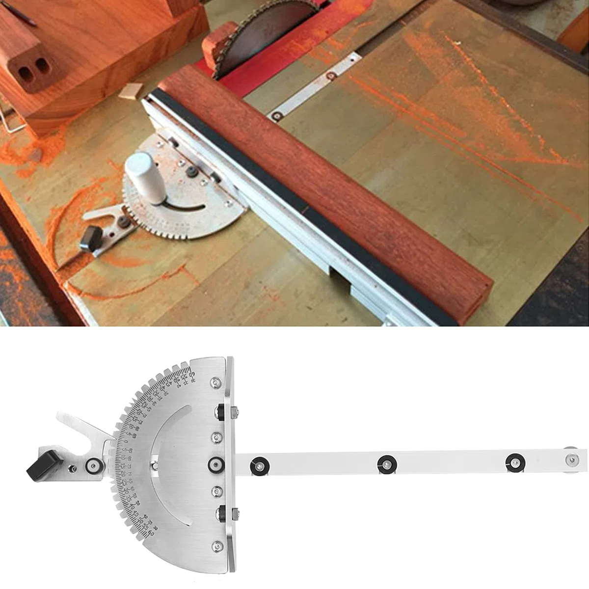 Goniometro per Sega da Tavolo, Maniglia di Spinta in Alluminio con 27 battute angolari, utensile per Lavorazione del Legno per Sega da Tavolo, Sega a Nastro, Tavolo da fresatrice