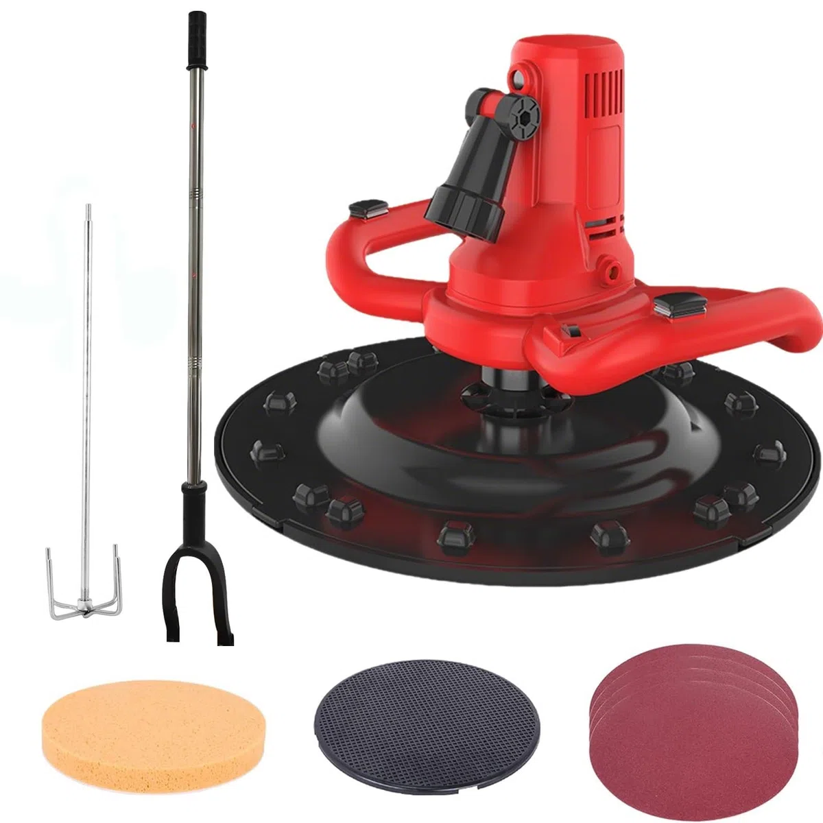 Betoniera Elettrica Cazzuola Per Calcestruzzo Cazzuola Elettrica Per Malta E Intonaco Da 80-600 Rpm,Levigatrice Per Pareti Con Asta Di Prolunga E Asta Di Miscelazione(Red)