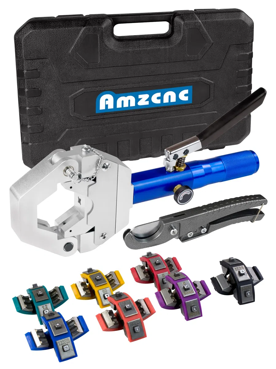 AMZCNC, 71500, Kit di crimpatura idraulica per tubi A/C, set di crimpatura portatile con matrici a scatto per riparazione di tubi dell'aria condizionata