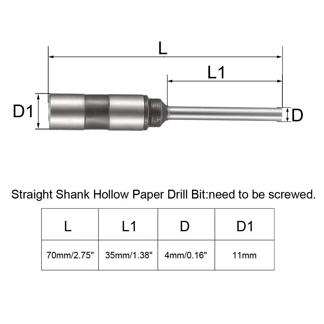 Punta da trapano for carta cava con gambo dritto da 11 mm, diametro di perforazione 2,5/3/3,5/4/4,5/5/5,5/6/7/8 mm for macchina perforatrice con gambo dritto(5mm)
