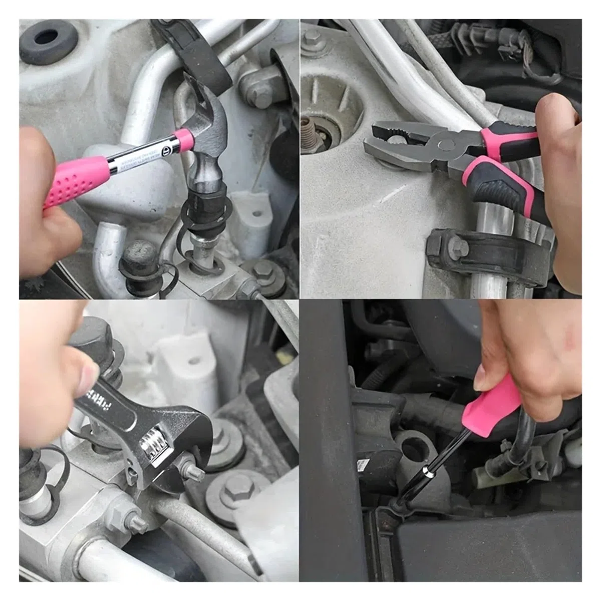 Kit di utensili manuali multifunzionali rosa for il fai da te domestico e la manutenzione automatica emergenza