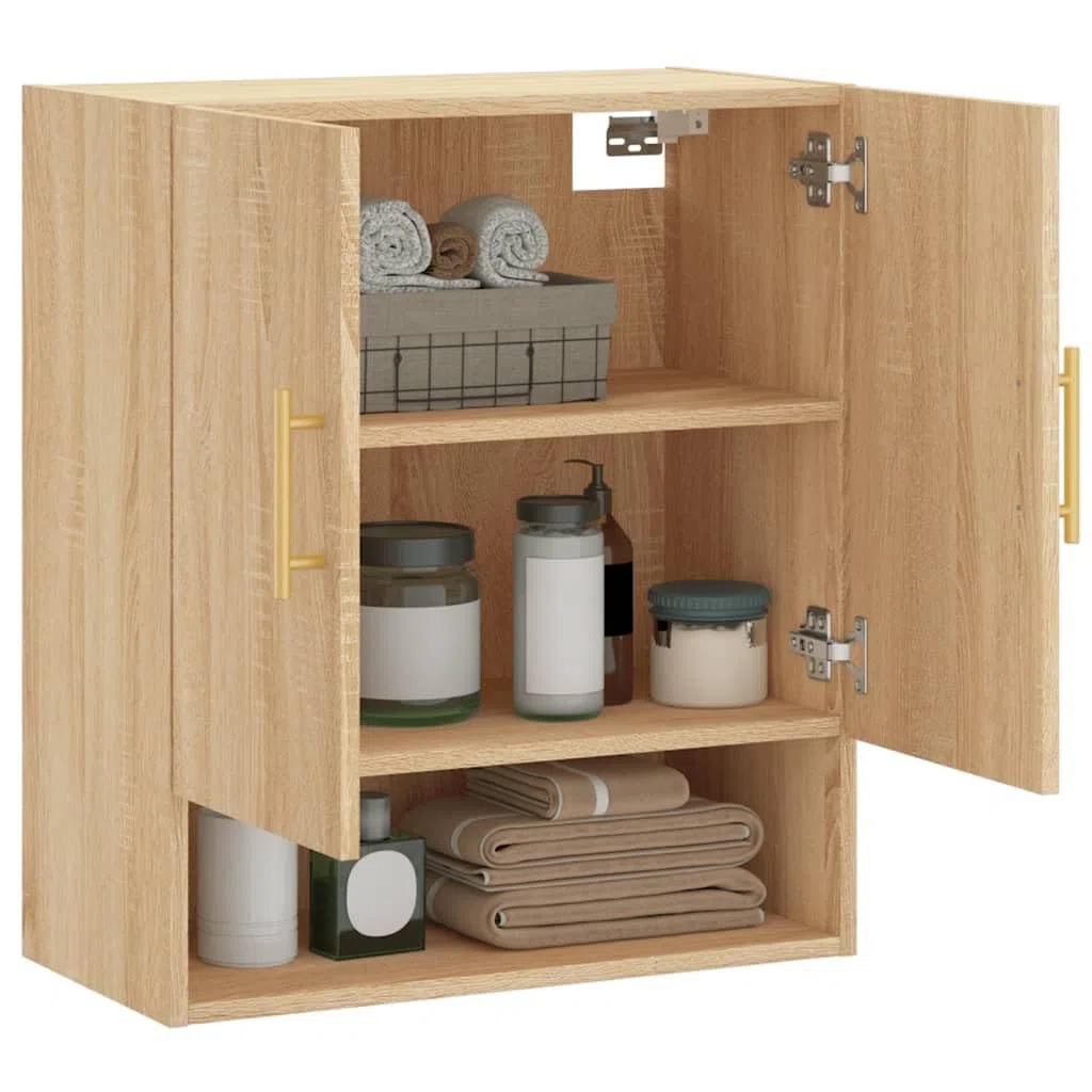 Armadio da parete in rovere Sonoma, 60 x 31 x 70 cm, con porta e cassetto, per ufficio, corridoio, cantina, garage, ordine e conservazione