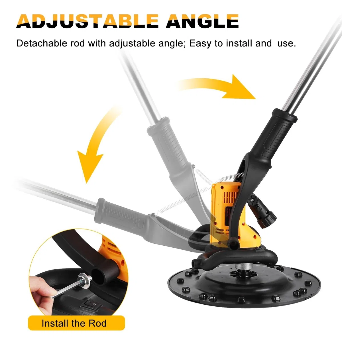 Betoniera Piccola, Frattazzo Elettrico - Motore Rame Affidabile, 6 Velocità 80-600 Giri/min, Raffreddamento Efficiente, Con Prolunga, Miscelatore, Disco Autoadesivo, LED Per Cantiere(Yellow)