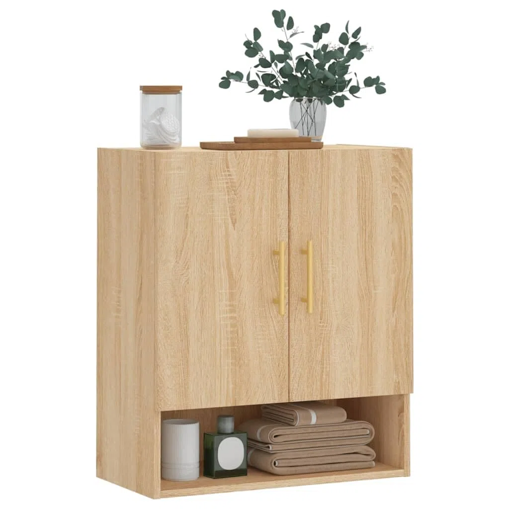 Armadio da parete in rovere Sonoma, 60 x 31 x 70 cm, con porta e cassetto, per ufficio, corridoio, cantina, garage, ordine e conservazione