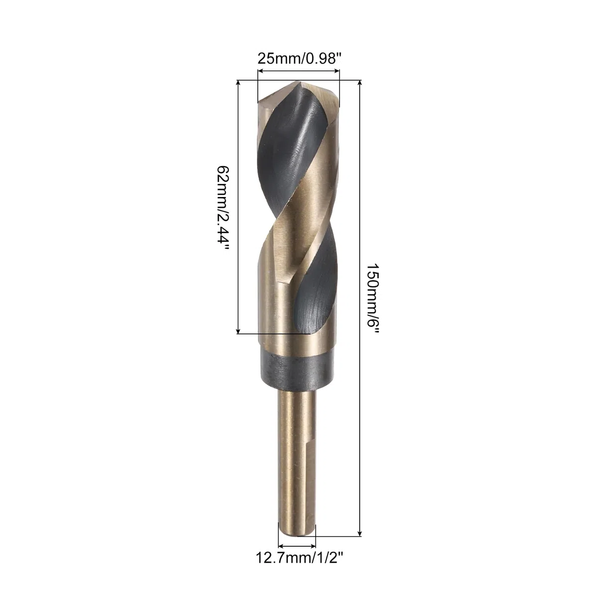 QUARKZMAN 2 Pezzi Punta A Torsione Con Gambo Ridotto 25mm Rivestimento Nitruro Nero E Titanio Oro Acciaio Rapido 4341 Con Gambo 12.7mm (1/2") Per Acciaio Inossidabile Lega Metallo