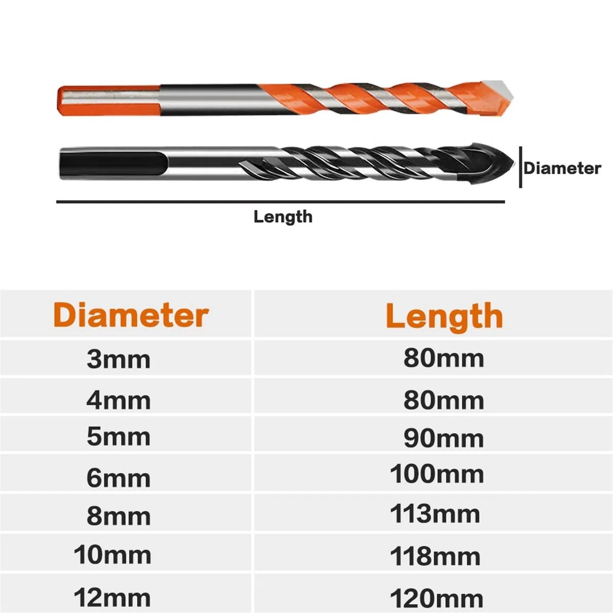 XiBany 3-12mm Multifunzionale Vetro Metallo Piastrelle Punta Trapano Triangolo Diamante Trapano Set Ceramica Cemento Mattoni Legno Punzonatura Foro Sega Trapano (Color : A, Size : 12mm Set Black)