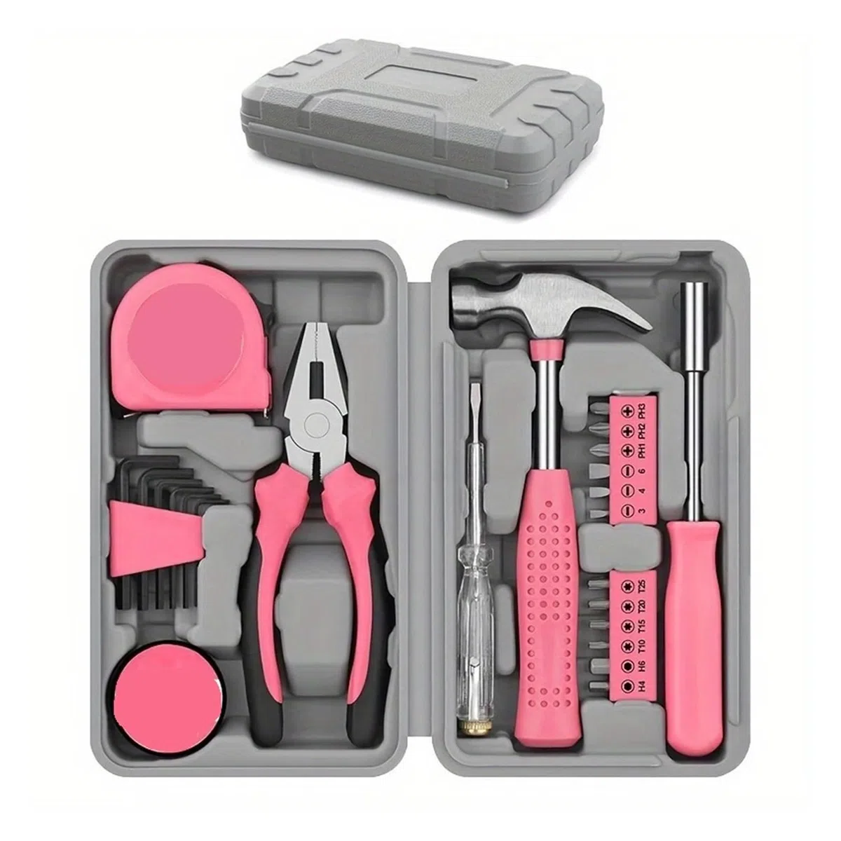 Kit di utensili manuali multifunzionali rosa for il fai da te domestico e la manutenzione automatica emergenza