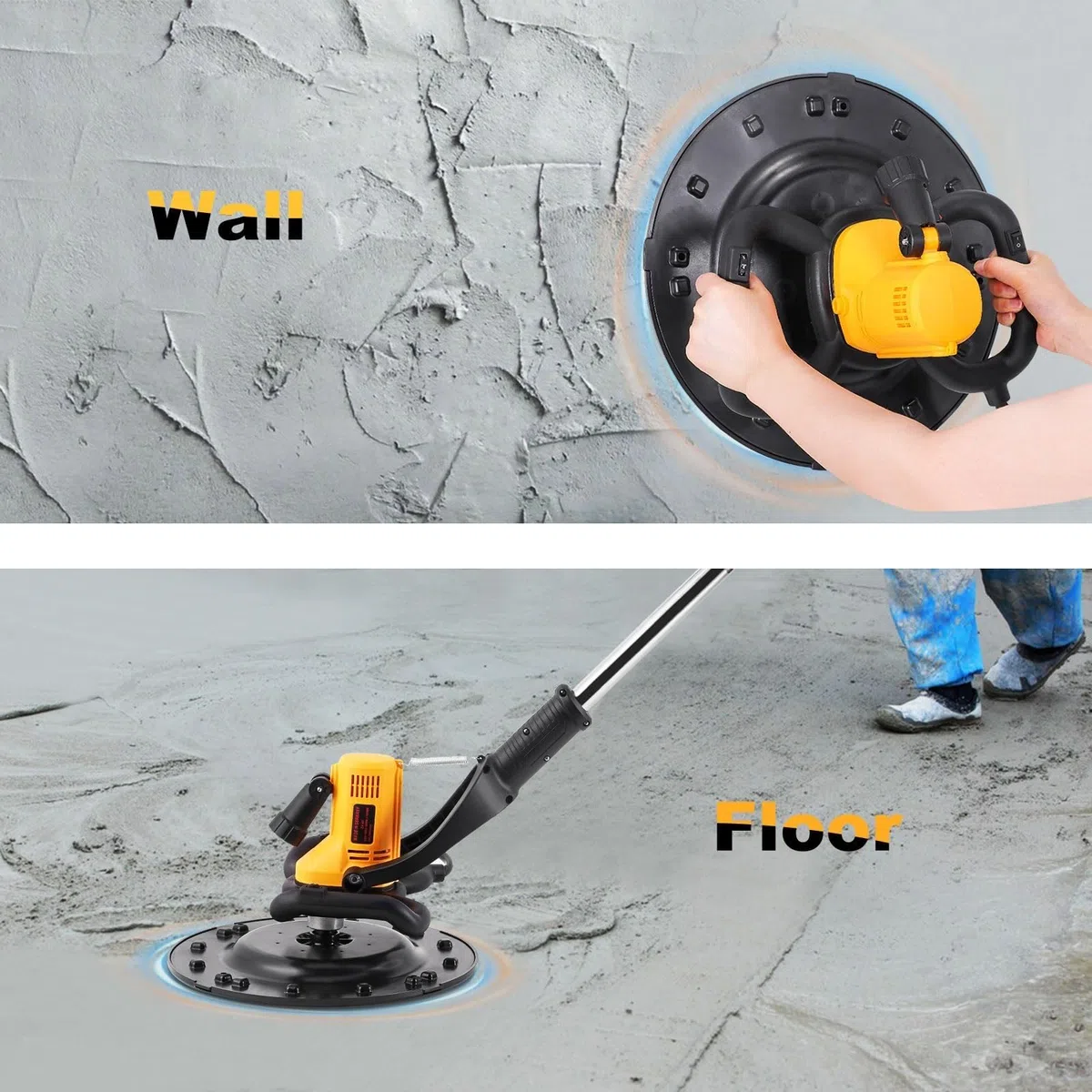 Betoniera Piccola, Frattazzo Elettrico - Motore Rame Affidabile, 6 Velocità 80-600 Giri/min, Raffreddamento Efficiente, Con Prolunga, Miscelatore, Disco Autoadesivo, LED Per Cantiere(Yellow)