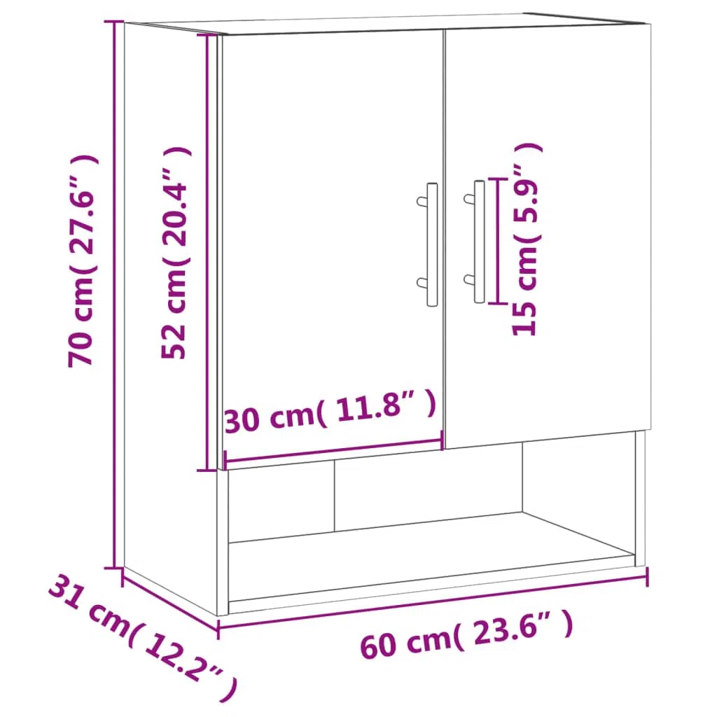 Armadio da parete in rovere Sonoma, 60 x 31 x 70 cm, con porta e cassetto, per ufficio, corridoio, cantina, garage, ordine e conservazione