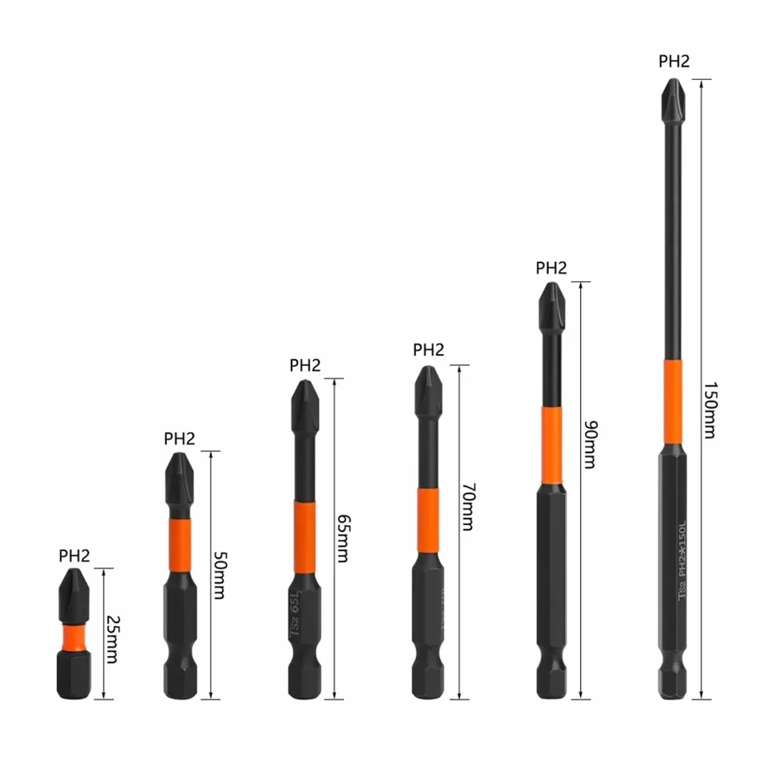 Set di cacciaviti a croce PH2 con custodia, punte for trapano a percussione con testa a lotto, acciaio legato 25/50/65/70/90 mm, 10/20 pezzi(10pcs 150mm)